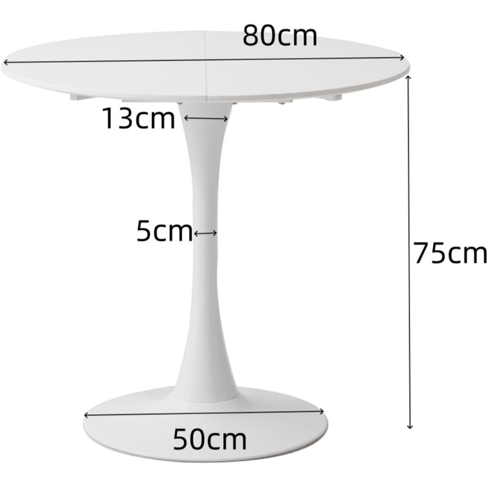 Круглий обідній стіл, сучасний обідній стіл у стилі кежуал, підходить для 2-4 осіб, ідеально підходить для вітальні, їдальні, кухні, кафе - Білий - 80 см 80*80*75 см Білий
