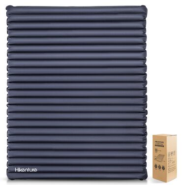 Подвійний килимок для сну HIKENTURE, надлегкий кемпінговий килимок для 2 осіб, надувний матрац, невеликий розмір упаковки з ножним насосом/мішком для насоса, для подорожей, активного відпочинку, походів, пляжу, темно-синій/сірий, 140x200 см, з мішком для 
