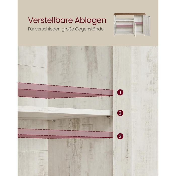 Сервант, Кухонна шафа, Шафа для зберігання, з 3 дверцятами, для вітальні, кухні, їдальні, 33 x 110 x 75 см, Сільський стиль, Медово-коричневий - Вінтажний білий LSC096WJ02 Медово-коричневий Вінтажний білий