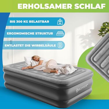Надувний матрац KESSER, самонадувальне гостьове ліжко з вбудованим електричним насосом, повітряний матрац для кемпінгу або домашнього використання, з сумкою, підходить для 1 особи - 203 x 95 x 51 см, одномісний, сірий/антрацитовий