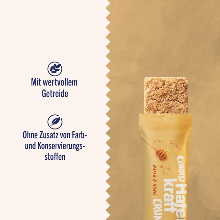 Вівсяний батончик Corny Haferkraft Crunch хрусткий з корисним вівсом та медом Велика упаковка 27x40 г Crunch Oats & Honey