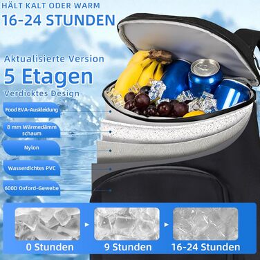 Рюкзак-холодильник для кемпінгу, місткість 24 літри, ізольований рюкзак для пікніка, водонепроникний рюкзак-холодильник, герметична портативна м&39яка сумка-холодильник для пляжу, подорожей, пікніка, чорний