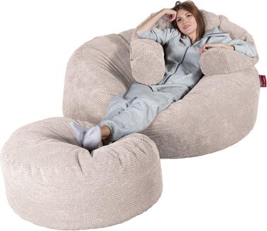 Лаунж Мопс, 'Мега-Мамонт Диван-мішок Beanbag XXL, Диван-ліжко, Помпон кремовий