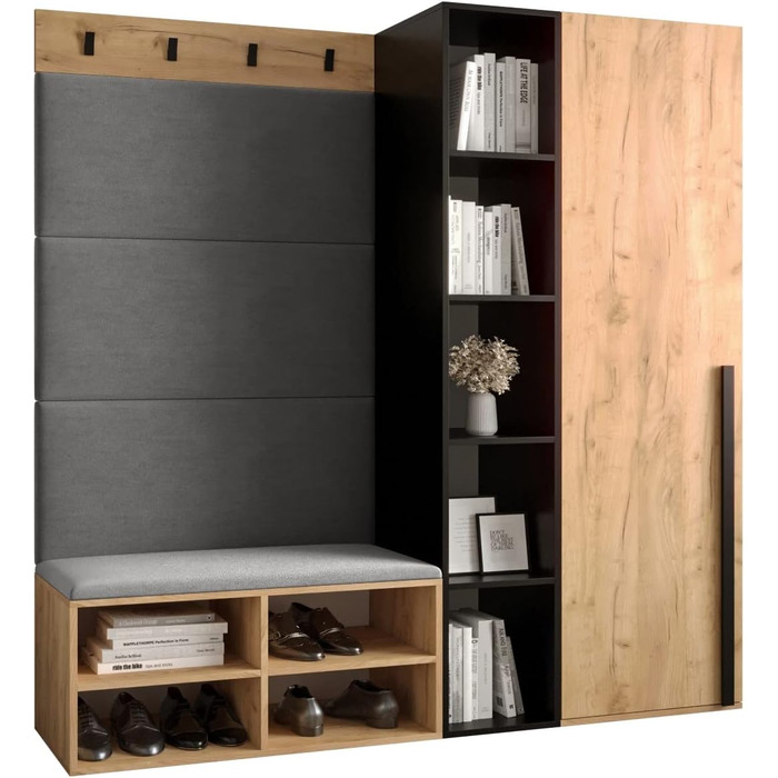 МЕБЛІ КРИСПІЛЬ Шафа-купе MIRO Комплект 1 з м'якими панелями Сучасний дизайн (Маніла 16 (сірий), Дуб крафт-золото чорний матовий) Д