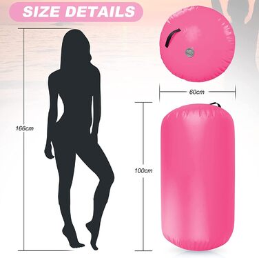Надувний гімнастичний повітряний валик, надувні повітряні ролики, повітряний валик, гімнастичний валик, повітряна бочка для тренувань балансу, валик для йоги, колона для вправ з ПВХ циліндра для домашнього використання, 120x75 см, рожевий