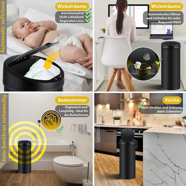 Відро для сміття KESSER Sensor Автоматичне Відро для сміття Відро для сміття Нержавіюча сталь 56 літрів ЧОРНИЙ