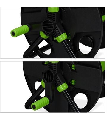 Котушка для шланга Relaxdays, для 30 м шланга 1/2, сталь, пластик, тримач шланга, 38 x 42 x 31 см, чорний/зелений