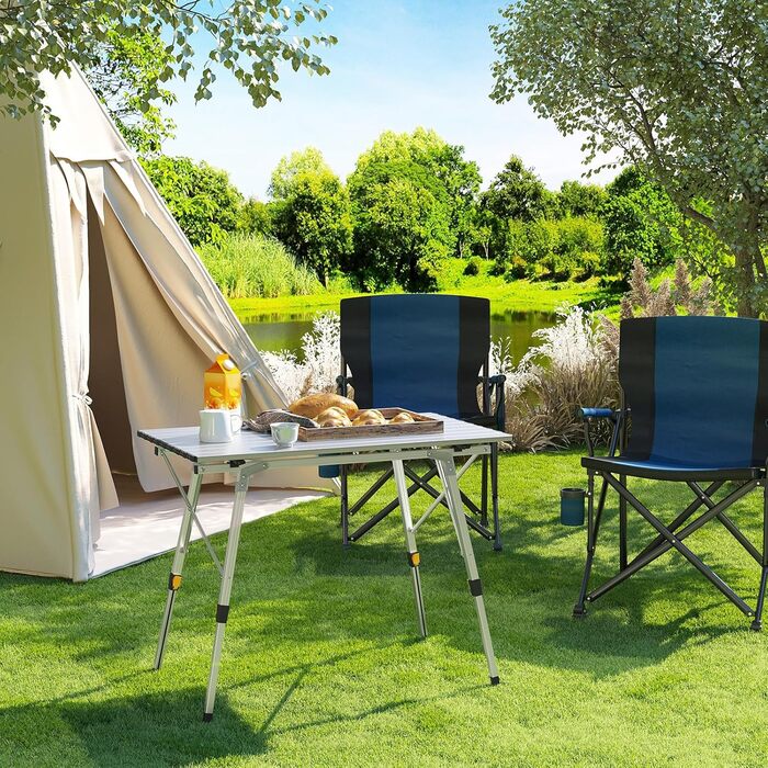 Стіл для кемпінгу WOLTU, розкладний стіл з алюмінію, садовий стіл, балконний стіл, дорожній стіл, складаний, з сумкою для перенесення, регульована висота, 90x52,2x(45-69) см, сріблястий