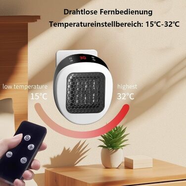 Підключається до мережі з вентилятором та дистанційним керуванням електричний настінний вентилятор потужністю 600 Вт з термокерамічною технологією Цифровий термостат, 12-годинний таймер, поворотна вилка на 270, тихий та безпечний