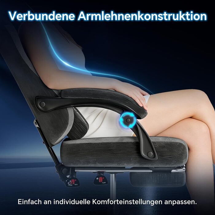 Ігрове крісло SUKIDA, ергономічне робоче крісло з підставкою для ніг, підголівником та поперековою подушкою, робоче крісло з високоякісною тканинною поверхнею - чорне