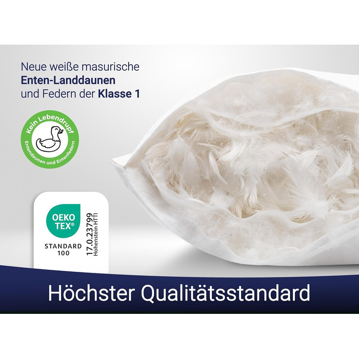 Подушка ZOLLNER преміум-класу з пір&39я з пуховим наповнювачем - Зроблено в Німеччині - Підходить для алергіків - Чохол з високоякісної бавовни Mako - Можна прати при температурі до 60C - 40x80 см - Готельна якість 40 x 80 см Білий