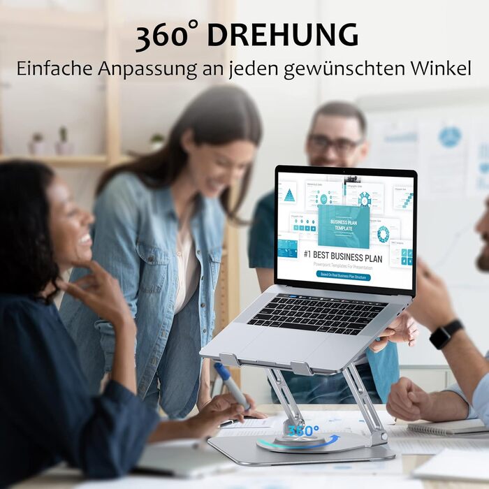 Стійка для ноутбука JOYEKY 360 складана, портативна, з алюмінію, регульована по висоті та ергономічна. Сумісна з MacBook, Dell, HP та іншими ноутбуками. Сріблястий колір, обертається на 360