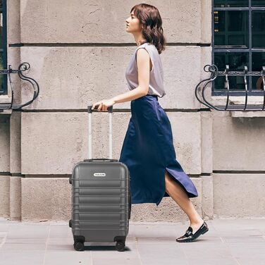 Ручна поклажа, 20-дюймова валіза з твердою оболонкою, візок, легка валіза на колесах з ABS-пластику, дорожня валіза з 4 колесами, 3-значний кодовий замок (темно-сірий, 41 л) Темно-сіра ручна поклажа (M)