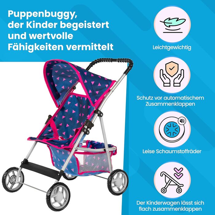 Коляска для ляльок Kinderplay лялькова коляска-баггі, коляска - дитяча іграшка, лялькова коляска для ляльок, сучасна, KP0280T Navy