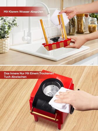 Машина для приготування попкорну HOUSNAT Гаряче повітря - Ретро маленька машина для приготування попкорну - Знежирена безолійна та здорова закуска Mas - Машина для приготування попкорну 1200 Вт для дому - Ніч кіно та Різдво - Червоний