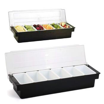 Набір контейнерів для подачі страв Смаколик 6 відділень, пластиковий та металевий контейнери для овочів, фруктів, спецій та гарнірів з кришками