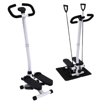Степер з ручкою, домашній фітнес-тренажер з РК-екраном, рукояткою та еспандером 90 см, для тренування ніг та сідниць, опрацьовує все тіло, максимальна вага 120 кг, 29 x 39 x 110 см, чорний