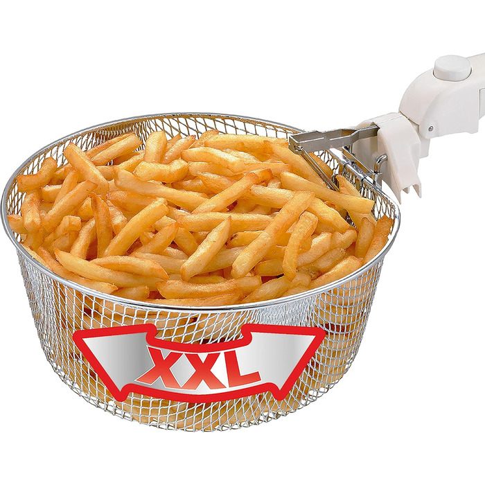 Електрична фритюрниця Tefal FR4800 Mega 2 кг Ємність масла 3,3 л Фільтр проти запаху Запчастини, безпечні для миття в посудомийній машині Оглядове вікно регульований термостат Білий/Нержавіюча сталь