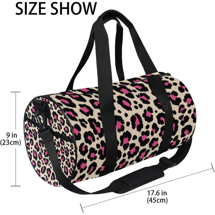 Спортивна сумка-дафл Леопард рожево-чорного кольору для подорожей та на вихідні, полотно, для чоловіків та жінок