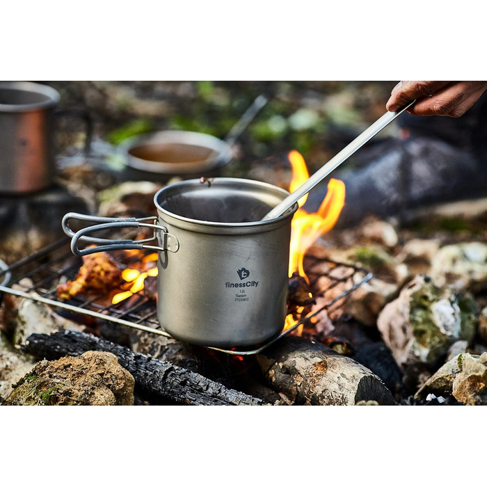 Мм, найдовший титановий кухоль-спорк з довгою ручкою та титановою ложкою, довгий кухоль-спорк та довга чаша-ложка поліровані для приємного відчуття гладкості в роті, постачається з водонепроникним тканинним чохлом., 245