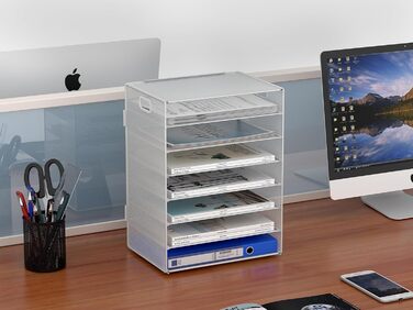 Металевий офісний органайзер EasyPAG A4 з 7 відділеннями, тримач для документів, лоток для файлів, тримач для журналів, лоток для листів, органайзер для паперових журналів, білий, 33,5 x 24 x 43,5 см