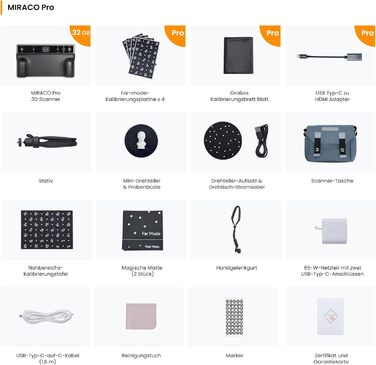 Сканер Revopoint MIRACO PRO для 3D-принтерів, портативний 3D-сканер із поворотним екраном на 180, точністю до 0,02 мм, повнокольор