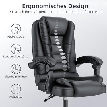 Офісне крісло керівника з ротантрі, стілець для роботи, ергономічне комп&39ютерне крісло з м&39якими підлокітниками та м&39якою спинкою, функція нахилу, регулювання висоти, обертове крісло зі штучної шкіри, чорного кольору без підставки для ніг