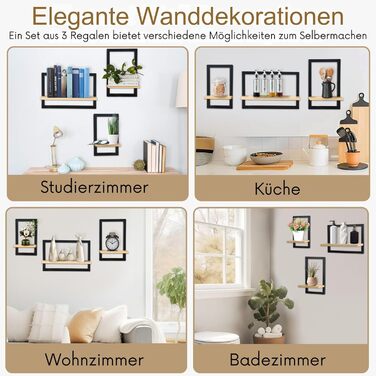Комплект із 3 настінних полиць, плаваючі полиці для декору стіни, підвісні полиці для настінного зберігання, квадратна настінна книжкова полиця, дерев&39яна настінна полиця, підвісна полиця для спальні, вітальні, коричневий колір