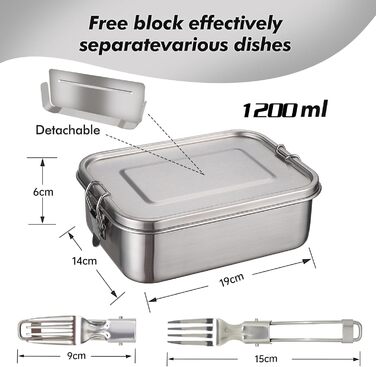 Металева ланч-бокс Gigmeta, 1200 мл, герметична знімною перегородкою, екологічна для дорослих та дітей