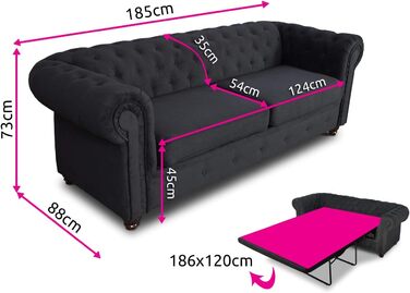 Розкладний диван Chesterfield Asti, до 2 місць, диван з функцією сну, 2-місний диван, комплект диванів, комплект диванів, дерев&39яні ніжки, Glamour (Червоний (Оксамит 59))