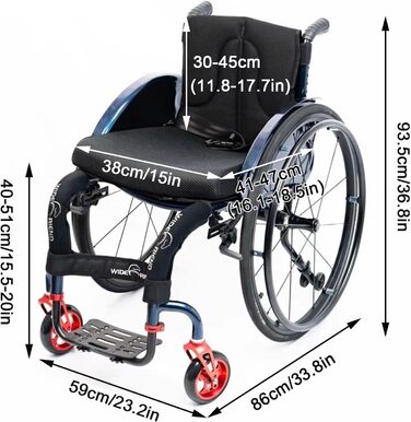 Інвалідне крісло для дорослих для відпочинку для інвалідів, легке, розбірне, портативне, спортивне, ручне крісло колісне, з великими колесами для інвалідів, надлегке крісло колісне з алюмінієвого сплаву ширина сидіння 38см