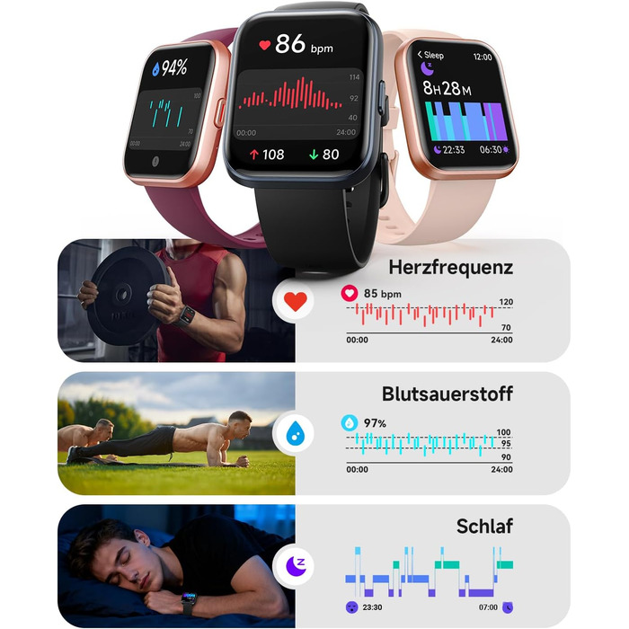 Розумний годинник для чоловіків та жінок, 1,8-дюймовий AMOLED-дисплей, розумний годинник з функцією телефону, Alexa, фітнес-годинник з серцевим ритмом, сном, SpO2, крокоміром, 110 спортивних режимів, водонепроникність IP68, спортивний годинник для iOS та 