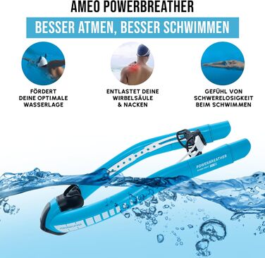 Сноркель Fresh Air - Тренажер для басейнів та відкритої води, для дорослих та дітей - Набір для сноркелінгу з інтелектуальною системою клапанів та 100 сухим повітрям для дихання, синій/синій