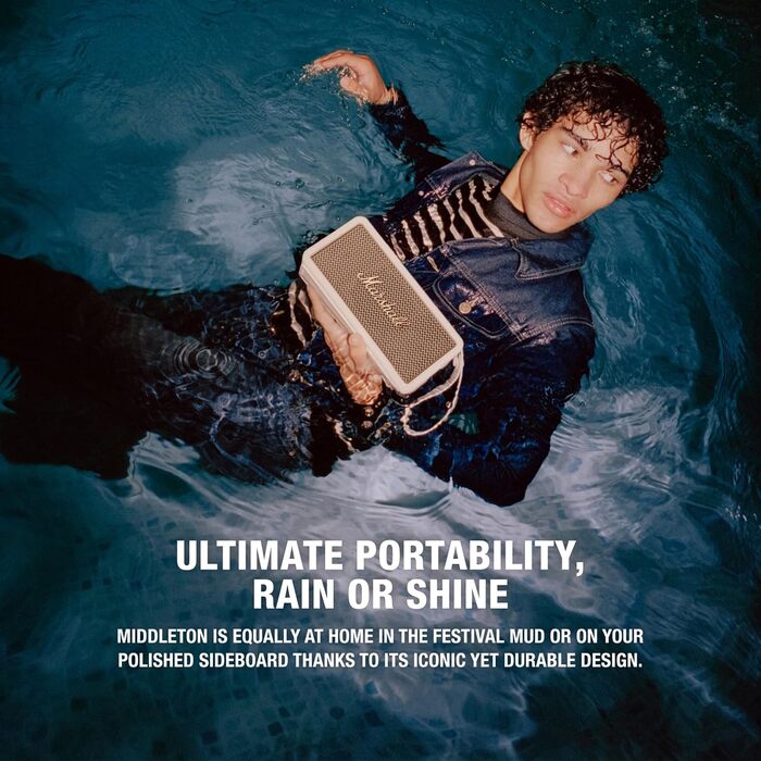 Бездротова портативна Bluetooth-колонка Marshall Middleton, понад 20 годин автономної роботи, водонепроникність IP67 - кремовий