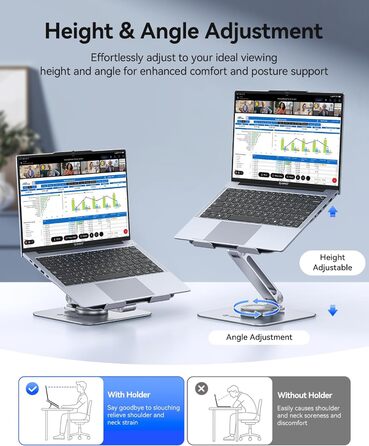 Основа для ноутбука ORICO з регульованою висотою та поворотним механізмом на 360, алюмінієва складана підставка для ергономічної роботи з MacBook Air/Pro та ноутбуками/планшетами 13-17.3, колір сріблястий - ST10