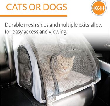 Автокрісло для собак K&H Pet Products, закрите, дорожнє, безпечне для домашніх тварин, автокрісло для собак, мякі боковини, крита переноска для домашніх тварин, миється, кілька входів, сітчасте вікно