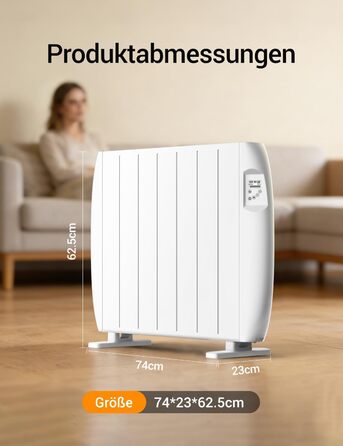 Конвекторний обігрівач 1500 Вт, електричний обігрівач з РК-дисплеєм, захистом від замерзання та блокуванням від дітей, настінний та підлоговий монтаж, білий електричний радіатор для вітальні та спальні