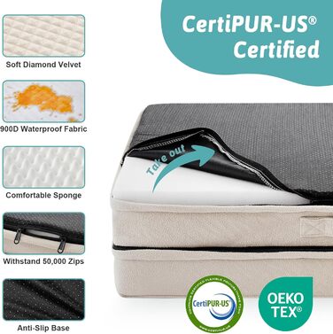 Ортопедичне ліжко для собак, диван для середніх або великих собак, великий підтримуючий кушетка з пінопласту з водонепроникною підкладкою, протиковзке, що прається, L-подібна, 44x32x7 дюймів, бежевий бежевий XL (111*81*17 см)