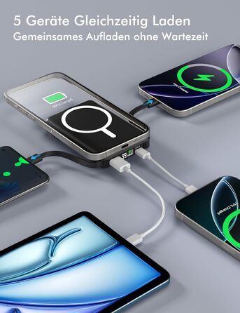 Бездротовий зовнішній зарядний пристрій Podoru для Magsafe, магнітний ємністю 10000 мАг з кабелем USB-C, швидка зарядка PD 20 Вт зі світлодіодним дисплеєм, бездротовий акумулятор для iPhone 17/16/15/14/13/12 усіх серій (чорний)