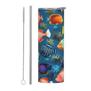 Кухоль з прямою трубочкою, дизайн підводна рифова риба, принт, дорожній кухоль, підходить для кемпінгу, офісу та дому, 590 мл