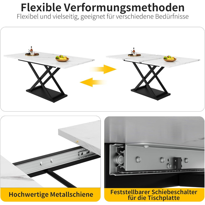 Розкладний обідній стіл Merax (120-16080 см), прямокутний мармуровий обідній стіл для 6-8 осіб, для кухні та вітальні, мармур