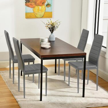 Обідні стільці, комплект з 4 шт. , штучна шкіра, протестовані SGS, висока спинка, водонепроникні, кухонний стілець, обідній стілець або стілець за обіднім столом, сірий ПВХ сірий, 4 стільці