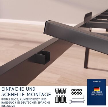 Ліжко Dreamzie 160x200 з металевою рейковою основою - Каркас ліжка 160x200 для матраца, висота 35 см - Великий простір для зберігання, легко збирається та стійке - Чорна рейкова основа 160x200, висота 35 см