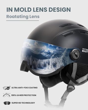 Шолом для сноуборду OutdoorMaster з лижними окулярами, лижний шолом та козир 2-в-1, знімні окуляри, захисна піна EPS та 14 вентиляційних отворів для охолодження, снігові шоломи для чоловіків, жінок та молоді, матово-чорний, розмір L