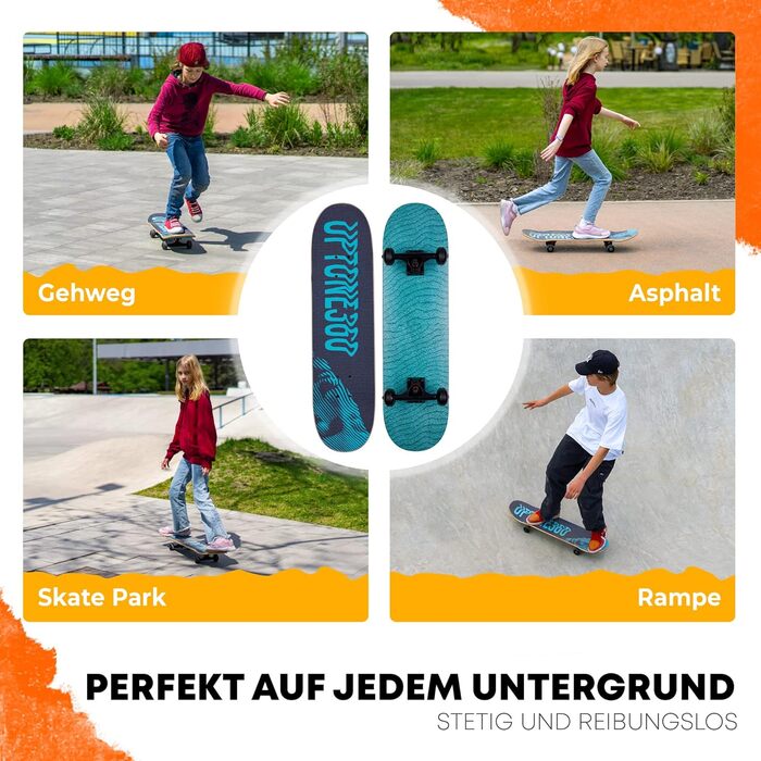 Скейтборд 31" Turquoise Fun Street – дитячий бірюзовий компліт 7-шаровий клен, для будь-якого віку та стилю, готовий до катання