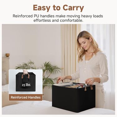 Кошики для зберігання тканини StorageWorks, складні полиці, коробки для зберігання, великі органайзери для шафи з ручками, органайзер для одягу, іграшок, светрів, чорний, 2 предмети, 42 x 30,5 x 26 см