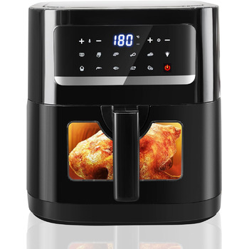 Аерофритюрниця Фритюрниця з оглядовим вікном, Emphsism Airfryer XXL 7L 1700W з цифровим світлодіодним сенсорним екраном, 10 програм, фритюрниця гаряче повітря без жиру, функція підігріву та вбудоване освітлення