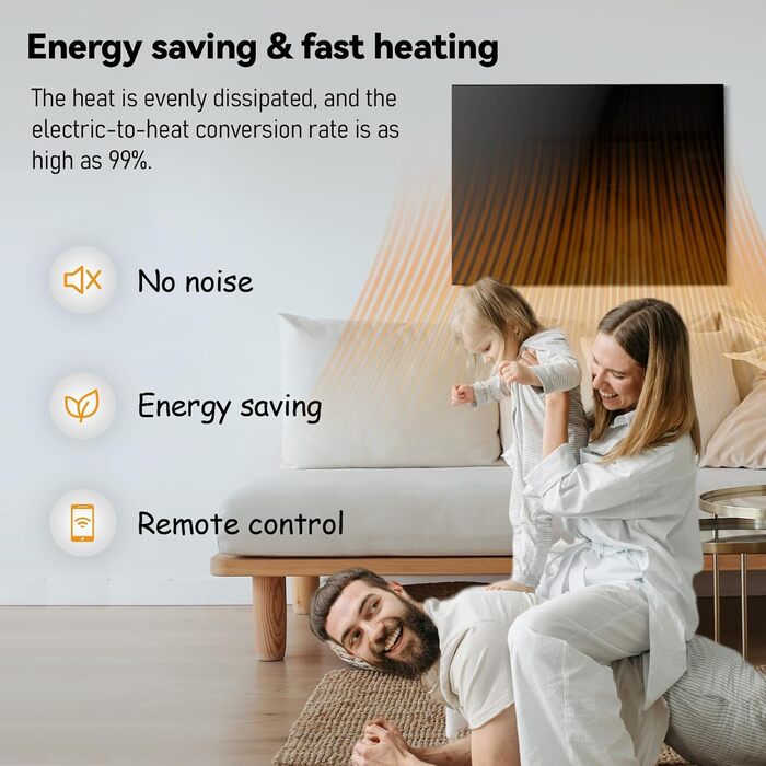 Скляний інфрачервоний обігрівач 600 Вт, інфрачервоний скляний обігрівач з пультом дистанційного керування 100x60 см, електричний обігрівач із захистом від перегріву - WIFI (Tuya Smart) - чорний - сертифікований TV. 600 Вт WIFI пульт дистанційного керуванн