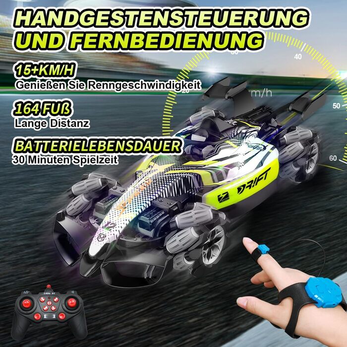 Автомобіль на дистанційному керуванні AYIQUTY з ручним керуванням, радіоуправляний трюковий автомобіль із світлом і паром, поворот