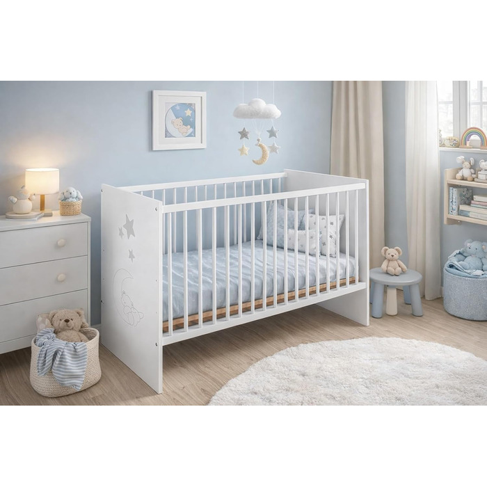 Дитяче ліжечко/ліжечко для малюків Paula 120x60 см Масив бука Регулювання висоти у 3 напрямках 3 знімні перекладини EN 716